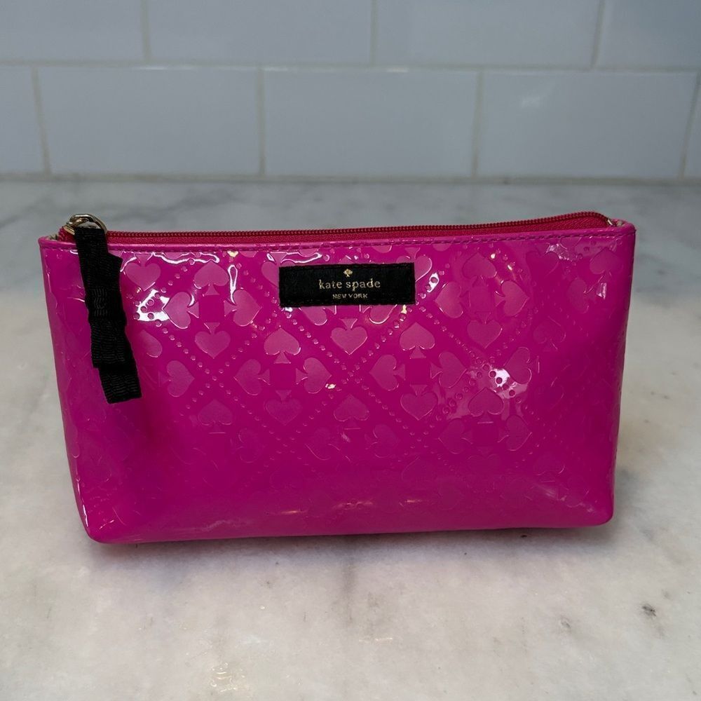 Kate Spade Fuchsia embossed logo Motif Travel Cosmetic Case Pouch Clutch
